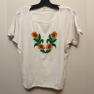 EMBROIDERED Sunflower Cream Top
